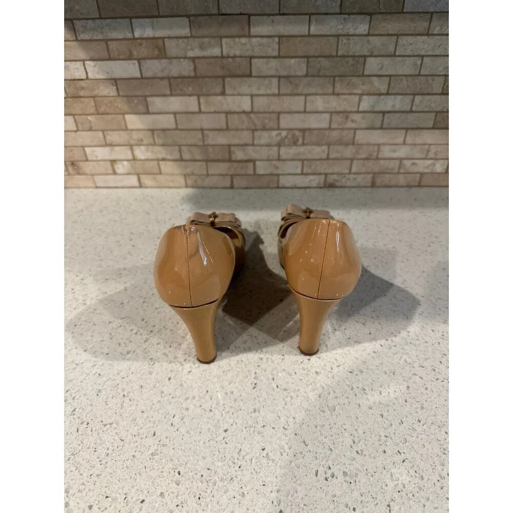Tory Burch Trudy Patent Bow Wedges 9.5 shoes peep toe heels - Picture 4 of 7